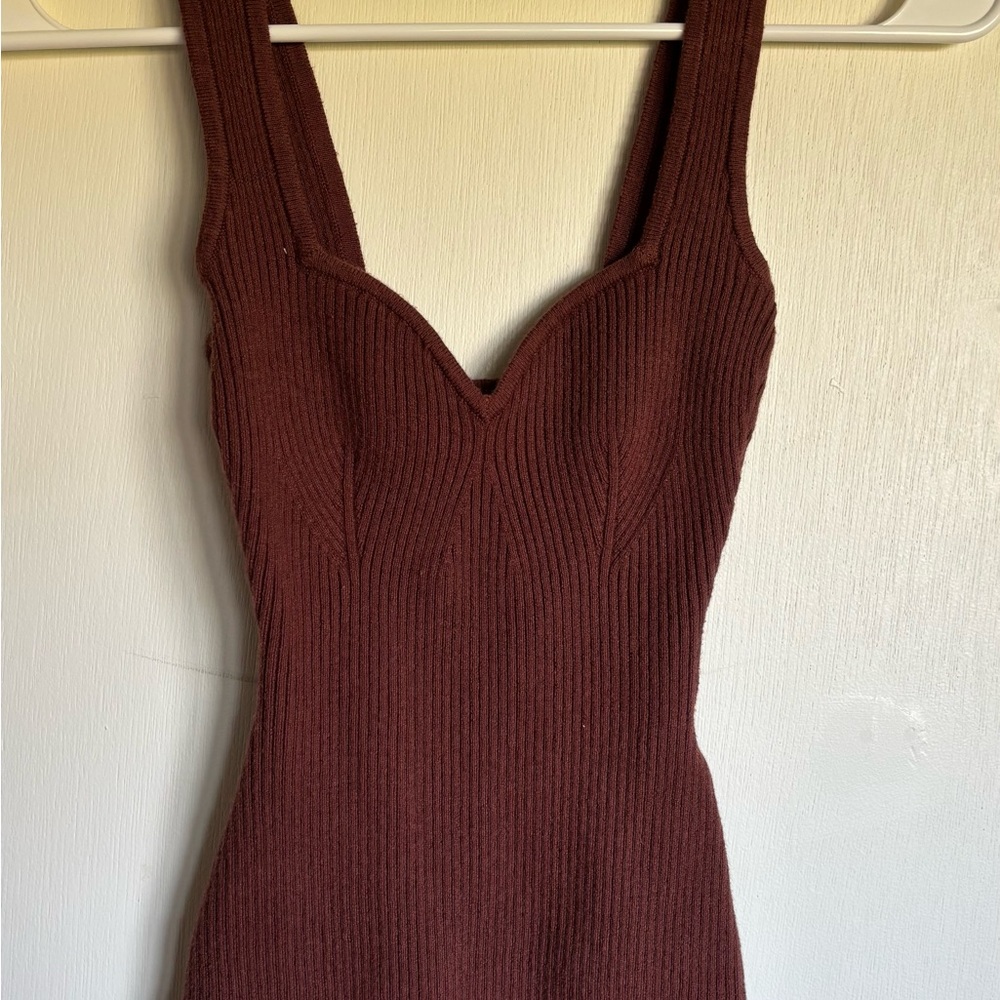 Ribbed Knit Sleeveless Bodysuit in Deep Brown